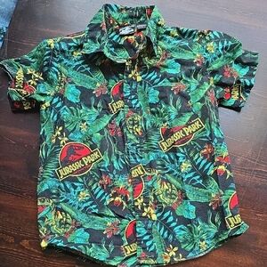 Jurassic World Dominion Tropical Dino Print Button-Down Shirt - Small